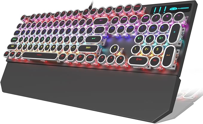 Camiysn Typewriter Style Mechanical Gaming Keyboard, Black Retro Punk Gaming Keyboard with RGB Backlit, 104 Keys Blue Switch Wired Cute Keyboards, Round Keycaps for Windows/Mac/PC - Image 9