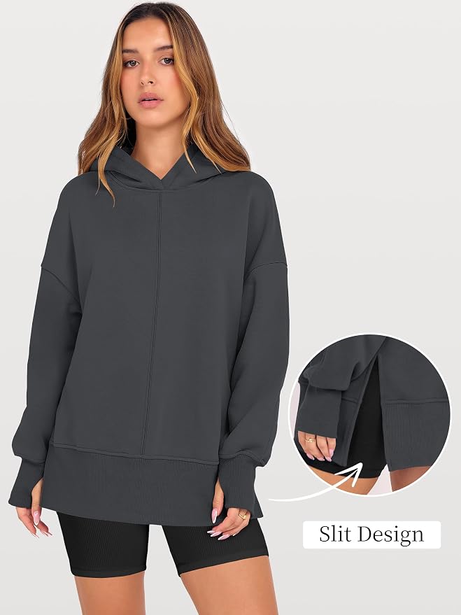 ANRABESS Womens Oversized Hoodies Long Sleeve Fleece Side Slit Hooded Sweatshirts Pullover 2026 Fall Outfits Y2K Clothes - Image 7
