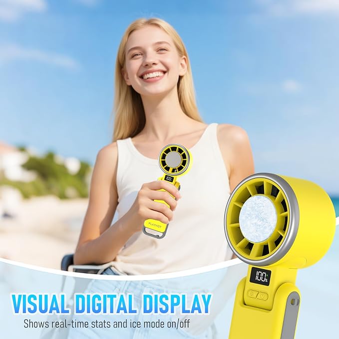 PlayHot Portable Handheld Turbo Fan with Ice Cooling, Rechargeable Personal Fan, Up tp 12Hrs Cooling, 5 Speed 25550RPM Powerful Portable Fan for Travel, Outdoor, Camping, Hiking (Yellow) - Image 7