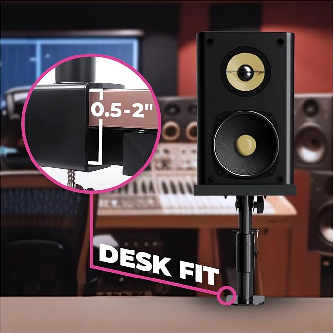 Liquid Stands Studio Monitor Stands - Music Studio Desktop Speaker Stand - 2 Pack 12x9 Clamp-on Adjustable Short or Tall Speaker Support for Music Booth Desk Audio Monitor Stand Mount with Tilt - Image 6