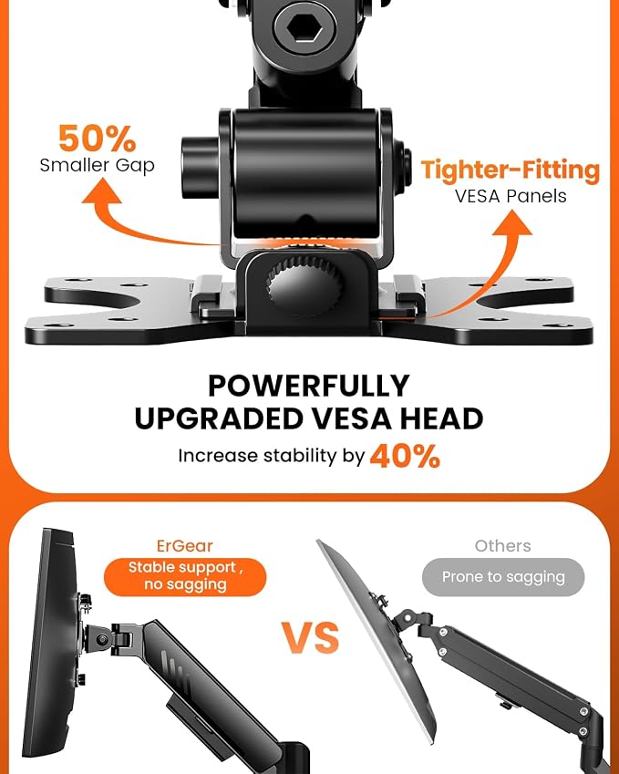 ErGear Dual Monitor Stand, Stacked Monitor Mount for 13-33″ Screens, Up to 19.8 lbs/Arm, Enhanced Stability with Integrated C-Clamp, Upgraded Cable Management, VESA 75x75/100x100mm, Home Office Gaming - Image 8