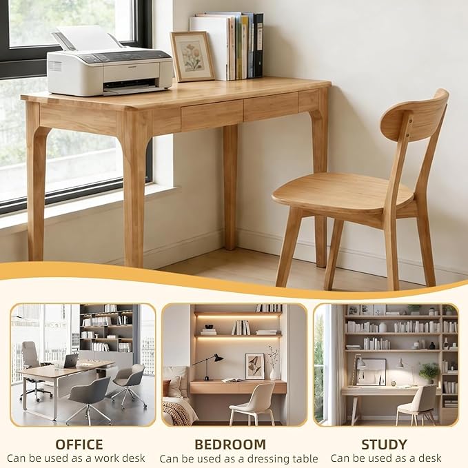 Solid Wooden Desk with Drawers, Small Writing Desk with Drawers for Computer, PC Desk for Work, Study or Gaming, Easy to Assemble - Image 7
