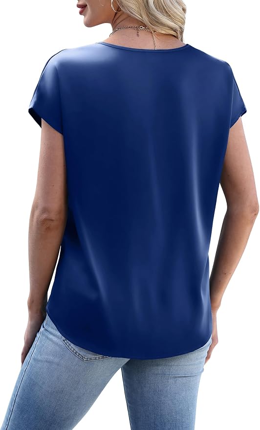 WIHOLL Womens Satin Summer Tops Cap Short Sleeve Blouses V Neck Shirts Business Casual Outfits Fashion Clothing 2026 - Image 6