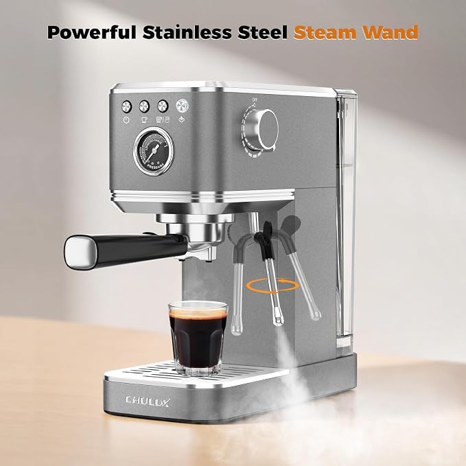 CHULUX Elite Espresso Coffee Machine with Steam Wand for Cappuccino, Gray | Hot and Iced Espresso, 1350W Fast Heating System, Visible Pressure Gauge, PID Temperature Control, Pre-Infusion Technology - Image 8