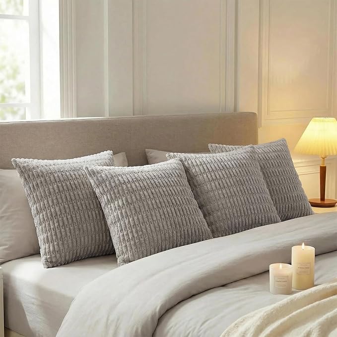 Fancy Homi 4 Packs Decorative Throw Pillow Covers for Living Room Couch Bed, Modern Farmhouse Boho Home Décor Accent Cushion Case, 18" x 18", Gray - Image 7