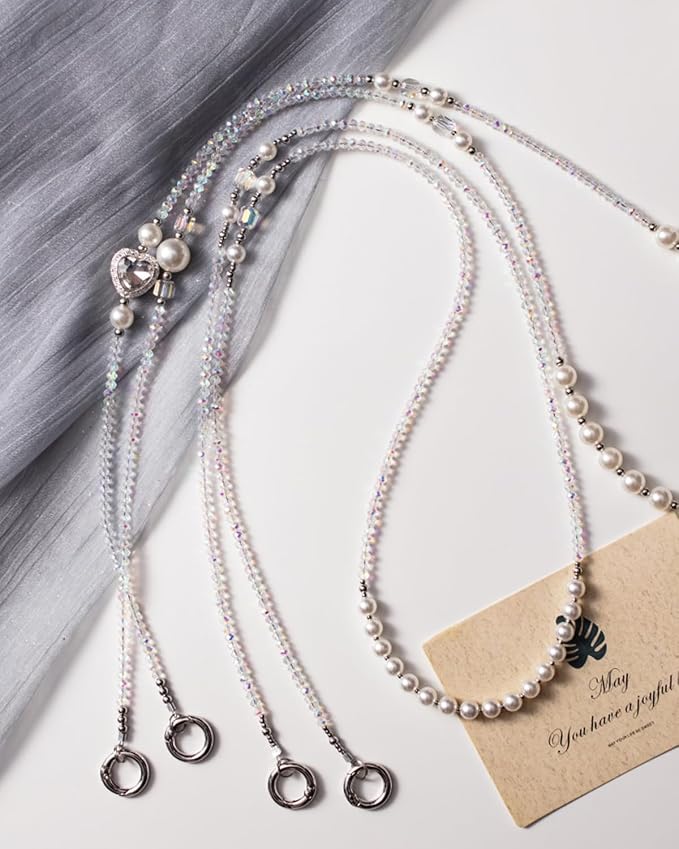 Phone Chain Crossbody Pearl Strap,Pearl Beaded Chain Shoulder Crossbody Lanyard with Phone Tether Patches Compatible with Most Phones Bag Purse - Image 7