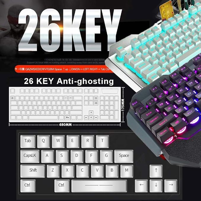 Wireless Keyboard and Mouse, Blue LED Backlit Rechargeable Keyboard with 3800mAh Battery, Metal Panel, Removable Hand Rest Mechanical Feel, 7 Color Gaming Mute Mouse for PC Gamers - Image 7