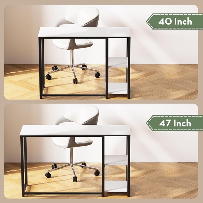 SINPAID 40" Small Computer Desk with Study Shelves for Home Office,White | Easy Assembly Study Desk, Sturdy Writing Desk for Bedroom & Home Office, Cream White - Image 8