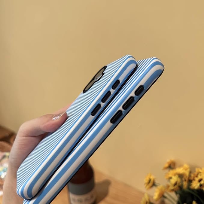 for iPhone 15 Case Striped Cute Aesthetics Phone Case Trendy Protective Shockproof Cover for iPhone 15 Blue White - Image 7