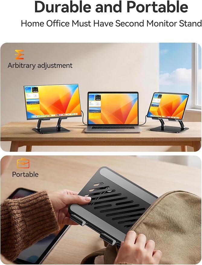 tounee Tablet Holder Stand, Dual Rod Adjustable Aluminum Desktop Stand, Compatible with 4.7-16.9" iPads, Surface Tablets, Portable Monitor, Kindle and More (Black) - Image 7