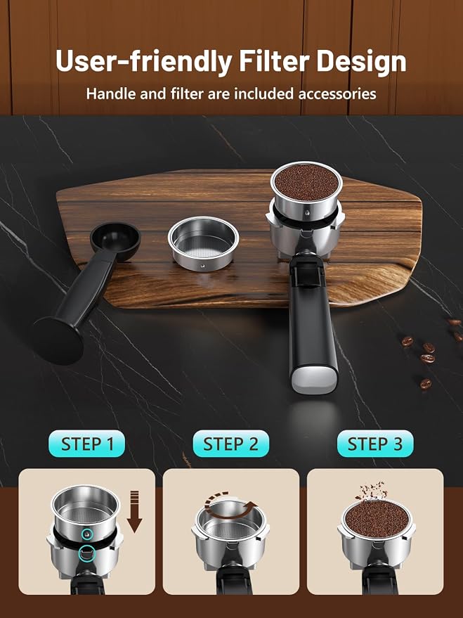 RELEXNOW Espresso Machine, 20 Bar Espresso Maker Milk Frother & LCD Panel, Hot & Iced Coffee Machine, Stainless Steel Espresso Coffee Machine with 41oz Water Tank for Cappuccino, Latte - Image 9