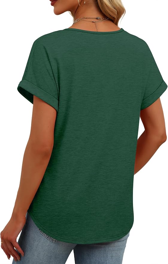 Womens Tops Dressy Casual V Neck Rolled Sleeve T Shirts Fashion Clothing Business Casual Outfits Beach Vacation Clothes - Image 5
