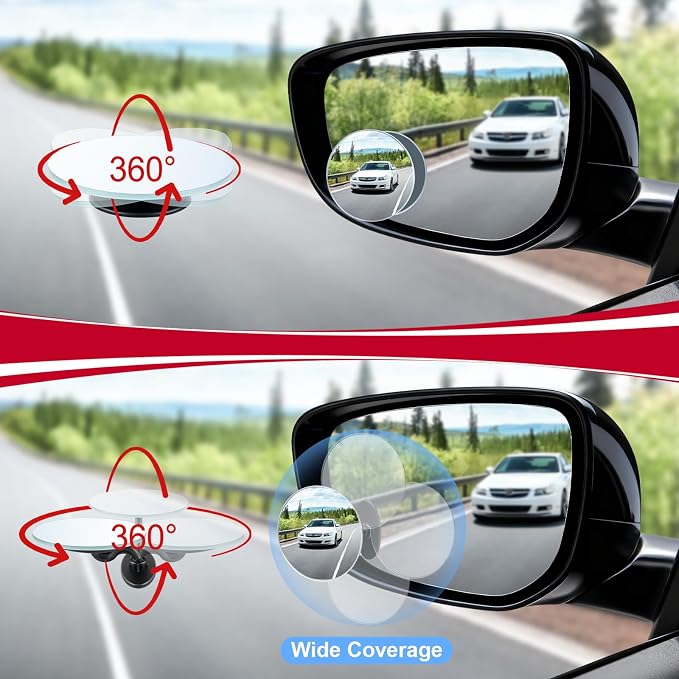LivTee Blind Spot Mirrors, 2" Round HD Glass Frameless 360° Adjustable Convex Rear View Mirrors with Wide Angle Stick, Exterior Accessories for Cars, SUVs and Trucks, 2 Pack - Image 7