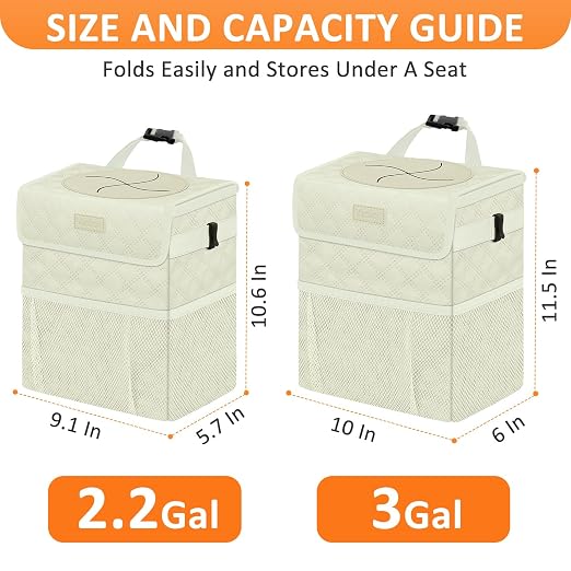 Vankor White Car Trash Can Cute, White Car Accessories for Women Waterproof Automotive Garbage Cans Leak Proof Vehicle Trash Can Diamond Pattern-Beige - Image 7