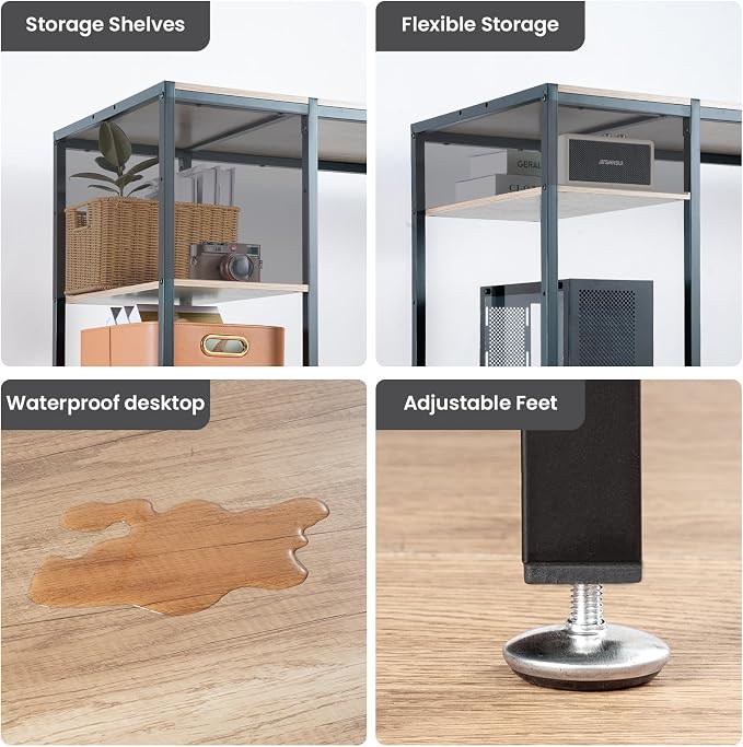 MINOSYS Gaming/Computer Desk - 47” Home Office Small Desk with Monitor Stand, Rustic Writing Desk for 2 Monitors, Adjustable Storage Space, Modern Design Corner Table. - Image 7