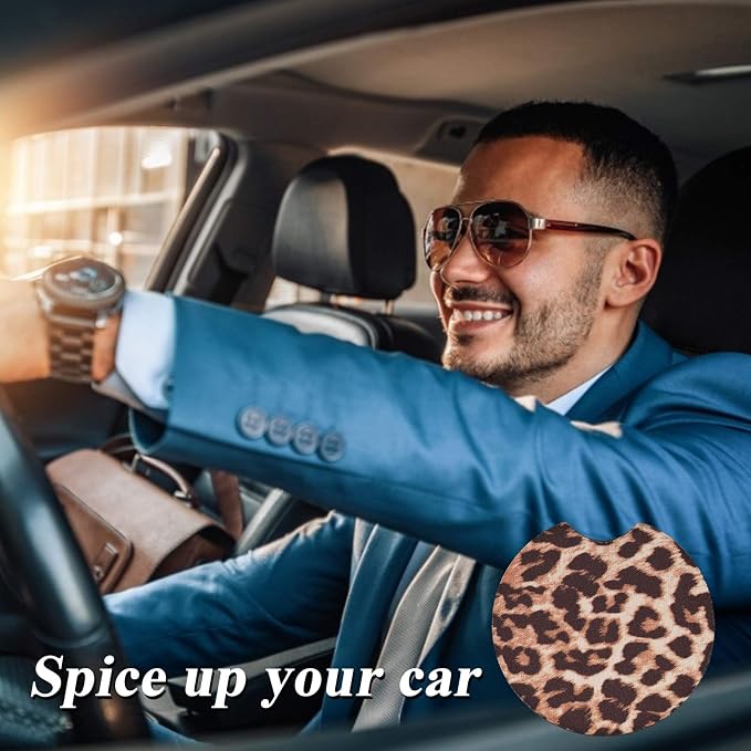 4 Pack Car Coasters, 2.75inch Leopard Print Cup Holder Coasters for Car, Neoprene Cup Pad Mat Coaster for Cup Holders for Women - Image 7
