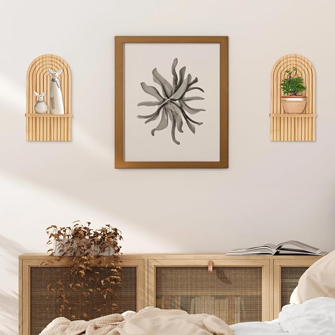 Boho Wall Decor Set of Two: Wood Wall Candle Holder | 3D Arch Design, Natural Minimalist Candle Sconces for Pillar or Plants, for Living Room, Bathroom, Nursery, Bedroom - Image 7