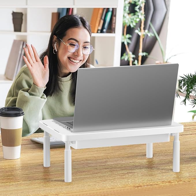 WALI Computer Monitor Stand with Storage, Desk Monitor Riser 3 Height Adjustable, Laptop Riser with Airflow Vents, Desk Organizer for Computer, Laptop, Printer (PTT002-W), 1 Pack, White - Image 8