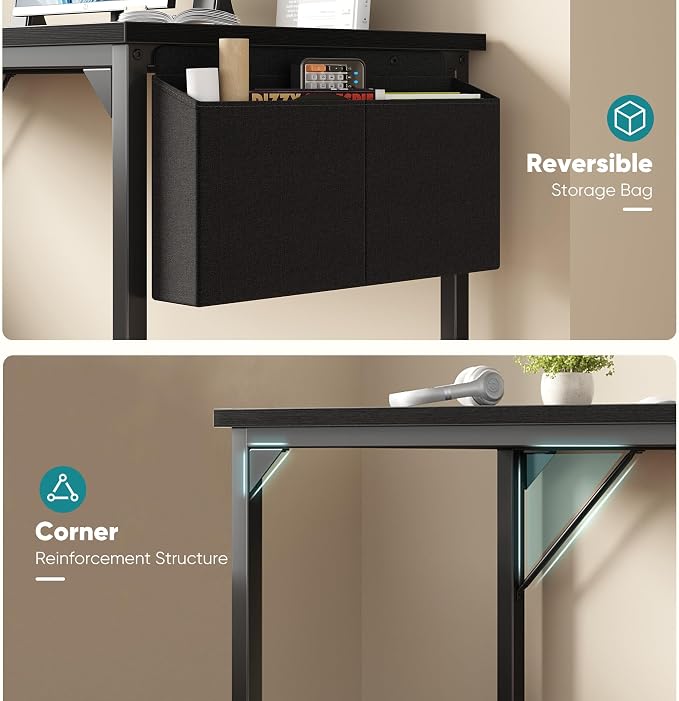 OLIXIS Computer Desk, 63 Inch Gaming Desks for Home Office Small Spaces | Writing Study Craft Work Table, Computer Workstation for Bedroom with Storage Bag, Black - Image 8