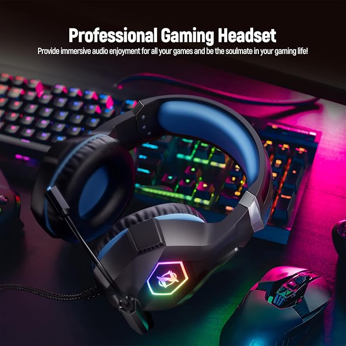 Ozeino Gaming Headset for PC, Ps4, Ps5, Xbox Headset with 7.1 Surround Sound, Gaming Headphones with Noise Cancelling Mic RGB Light Over Ear Headphones for Xbox Series X/S, Switch-Blue - Image 7