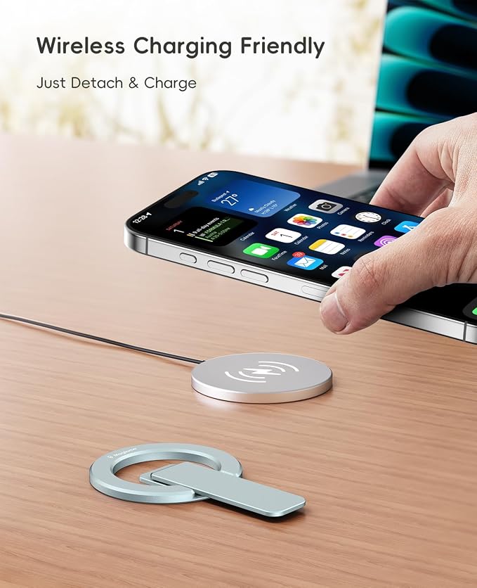 Double-Sided Magnetic Phone Stand Grip, Strong Magnetic Kickstand Desk Holder for Mag&Safe and Smartphone, Foldable Adjustable Design, Blue - Image 7