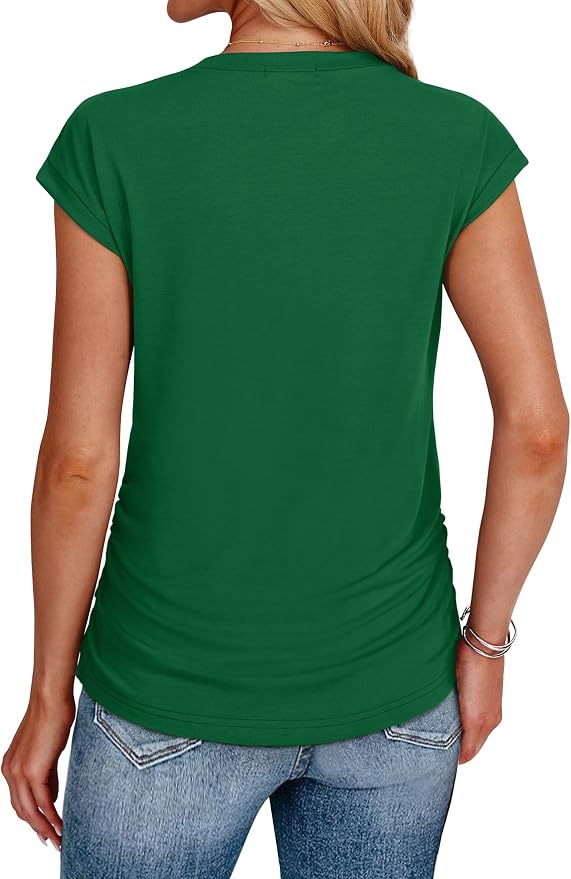 Sampeel Womens Summer Tops Trendy 2026 Ruched Cap Short Sleeve Tshirts Shirts Crew Neck T Shirts Fashion - Image 5
