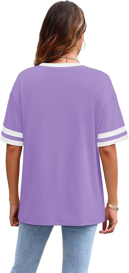 WIHOLL Womens T Shirts Loose Fit Short Sleeve Tees Crew Neck Color Block Summer Tops 2026 Fashion - Image 4