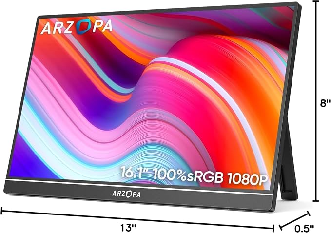 ARZOPA 16.1" Portable Monitor, 100% sRGB FHD 1080P Kickstand Portable Laptop Monitor High Color Gamut Display IPS Eye Care Screen for High-end Office & Entertainment -Z1C - Image 10