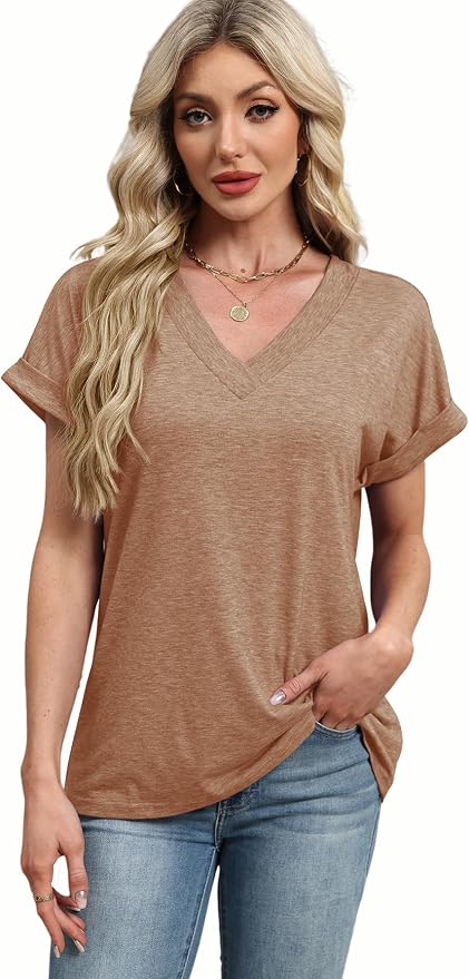 T Shirts Short Sleeve V Neck Tees Womens Tops Beach Vacation Fashion Clothes 2026 Casual Summer Spring Fall Outfits - Image 6