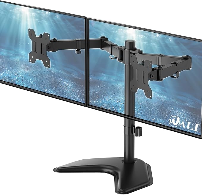 WALI Dual Monitor Stand, Freestanding Full Motion Monitor Desk Mount Fits 2 Screens up to 27 inches, Dual Monitors Arm Fits up to 22lbs, VESA 75x75 100x100 (MF002LM), Black - Image 8