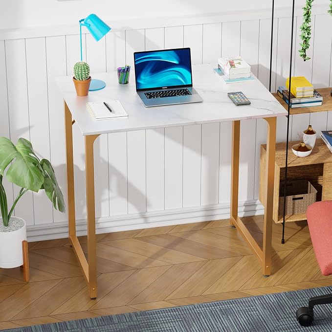 PayLessHere | 32 Inch Computer Desk | White Gold | Sturdy Office Desk | Metal Frame, Adjustable Feet | Water-Resistant, Scratchproof Surface | Writing Table for Home Office or Study | Pack of 1 - Image 7