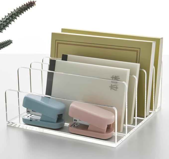 5 Compartments Clear Acrylic Mail Holder – Vertical Letter Sorter & Multifunction Desk Organizer for Bills, Documents, Notebooks – Modern Office/Home Envelope File Rack - Image 9