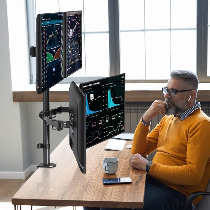 MOUNTUP Quad Monitor Stand, 4 Monitors Desk Mount for 17 to 32 inch Computer Screens, Fully Adjustable Stacked Mount with Tilt Swivel, 4 Heavy Duty Monitor Mount, Holds up to 17.6lbs per Arm - Image 8