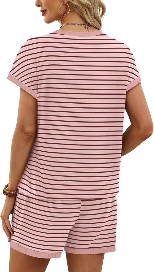WIHOLL Two Piece Sets for Women Summer Lounge Short Sets Cap Sleeve Crew Neck Sweatsuit with Pocket XS-2XL - Image 5