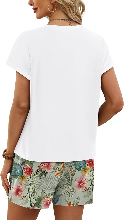 WIHOLL Two Piece Sets for Women Summer Lounge Short Sets Cap Sleeve Crew Neck Sweatsuit with Pocket XS-2XL - Image 5