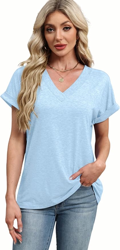 T Shirts Short Sleeve V Neck Tees Womens Tops Beach Vacation Fashion Clothes 2026 Casual Summer Spring Fall Outfits - Image 6