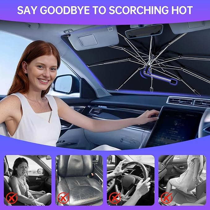 2026 Windshield Sun Shade Umbrella, Foldable Car Sunshade for Mid-Size Sedan, 360 Rotating Automotive Interior Sun Protection for 99% Heat UV Blocking, Auto Heat Shield Accessories(Medium) - Image 6