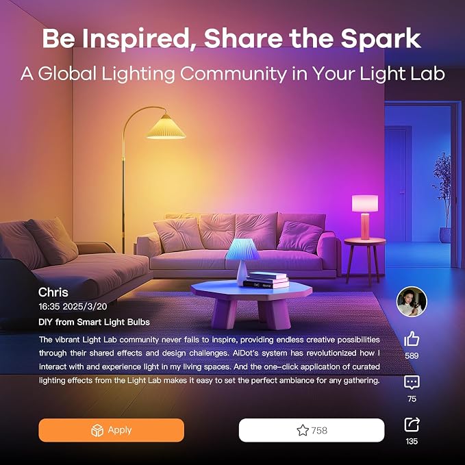 OREiN Matter Smart Light Bulb, Smart Light Bulbs with Remote Control Work with Apple Home, Alexa, Google Home, SmartThings, Color Changing Light Bulbs 2.4Ghz WiFi, 800 Lumens Equivalent 60W 2Pack - Image 9