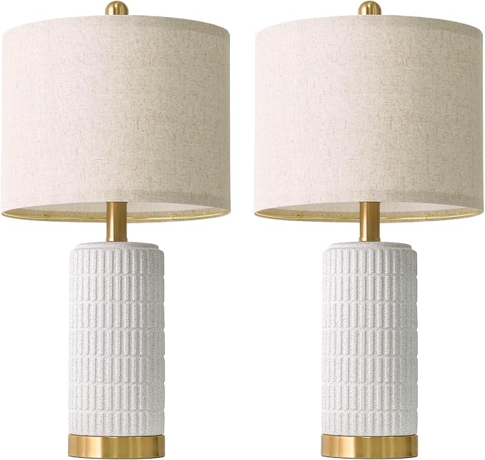 PoKat 21.5'' Stone-Like Bedside Table Lamps Set of 2 for Bedroom with 2 USB A+C, Modern Lamps for Living Room, Ceramic Nightstand Desk Lamps with Charging Ports Office Dorm Sideboard (Frosted White) - Image 9