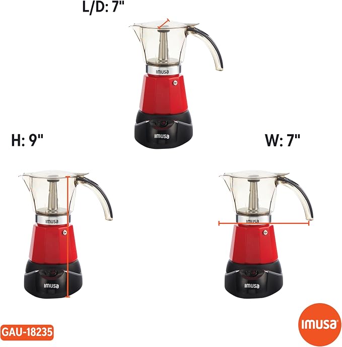 IMUSA 6 or 3 Cup Electric Espresso Coffee Maker with Cool-touch Handle, Red | Detachable Base, Visual Brewing Indicator, Durable Aluminum Construction, Ideal for Cuban and Italian Coffee - Image 9