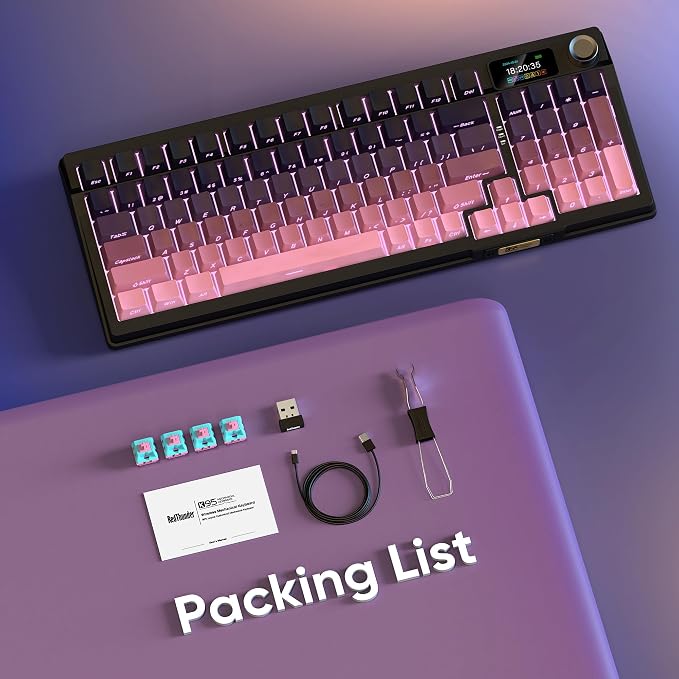 RedThunder K95 Wireless Mechanical Keyboard,TFT Screen & Knob, Trip-Modes Connection, Gasket Custom Hot-Swap Keyboard, RGB Backlit, Pre-lubed Linear Switches, Side Printed PBT Keycaps, Gradient Pink - Image 9