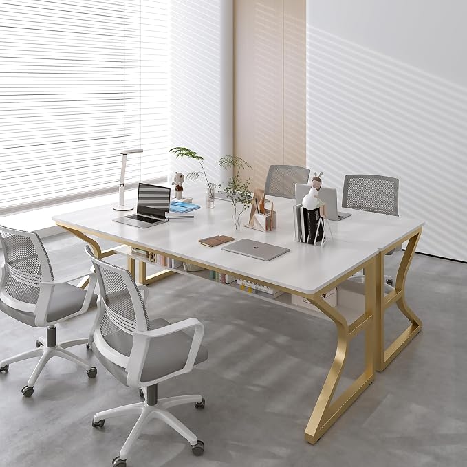 OSCHF 71-Inch Extra Long Desk with Storage Shelf, Gold | Double Long Writing Table, Space-saving, 2-Person Workstation, Modern Study Work Computer Desk, For Home Office - Image 8