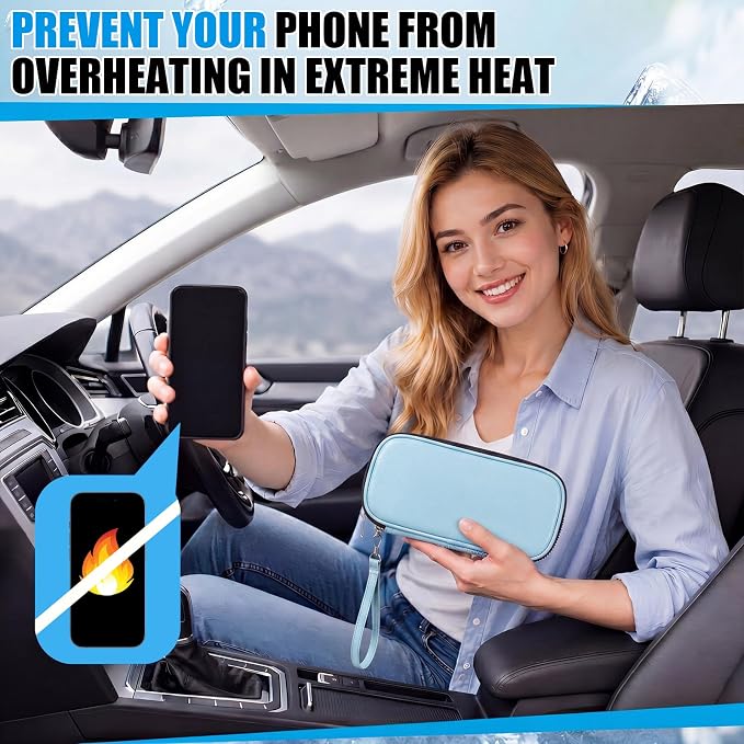 Phone Cooler Bag for Beach, Portable Phone Cooling Pouch with 2 Reusable Ice Packs, Keeps Cool in Extreme Heat for Car Pool Hiking, Extends Battery Life, Fits All Smartphones(Blue,PU) - Image 7
