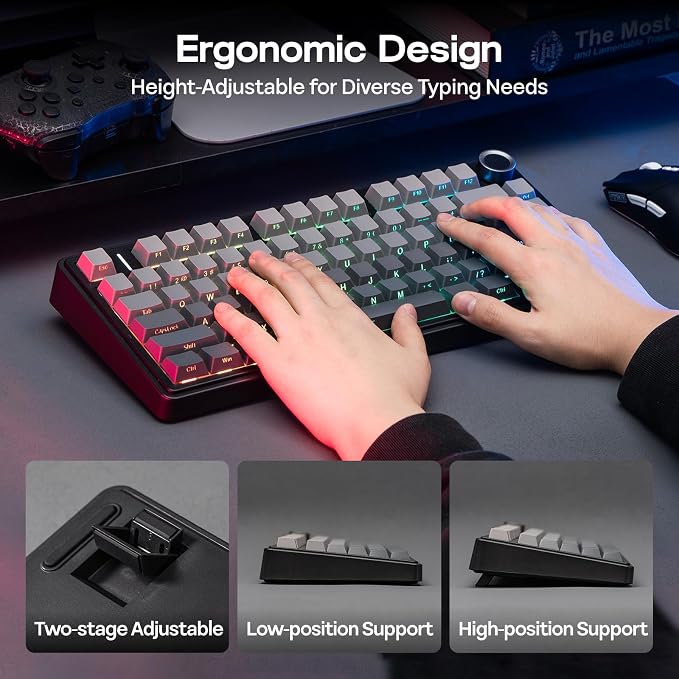 EPOMAKER x Aula F75 Gasket Mechanical Keyboard, 75% Wireless Hot Swappable Gaming Keyboard with Five-Layer Padding&Knob, BT/2.4GHz/USB-C, RGB (Black Gradient, LEOBOG Reaper Switch) - Image 7