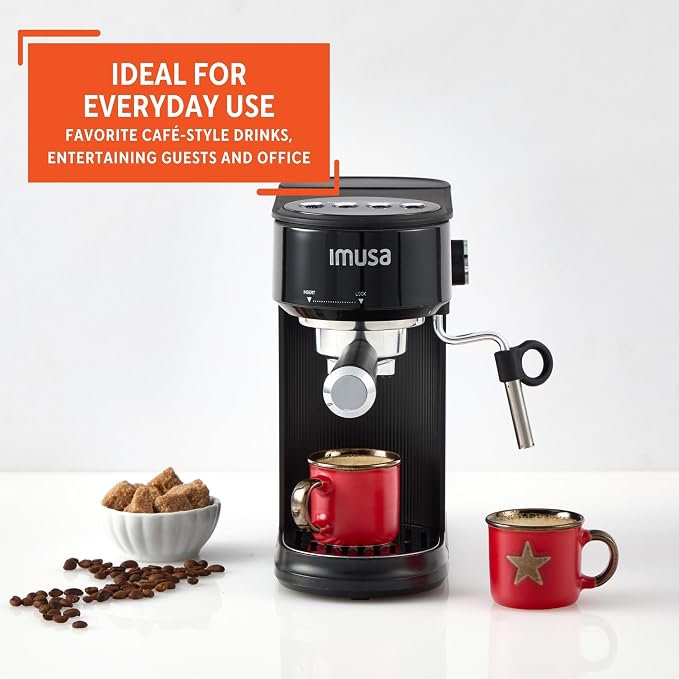 IMUSA 1 or 2 Cup Electric Slimbrew Espresso Cappuccino Coffee Maker, Black | Matte Finish, 20 Bar Pump, Milk Frother, Fast Heating, Hot or Iced Drinks, Home Baristas - Image 7