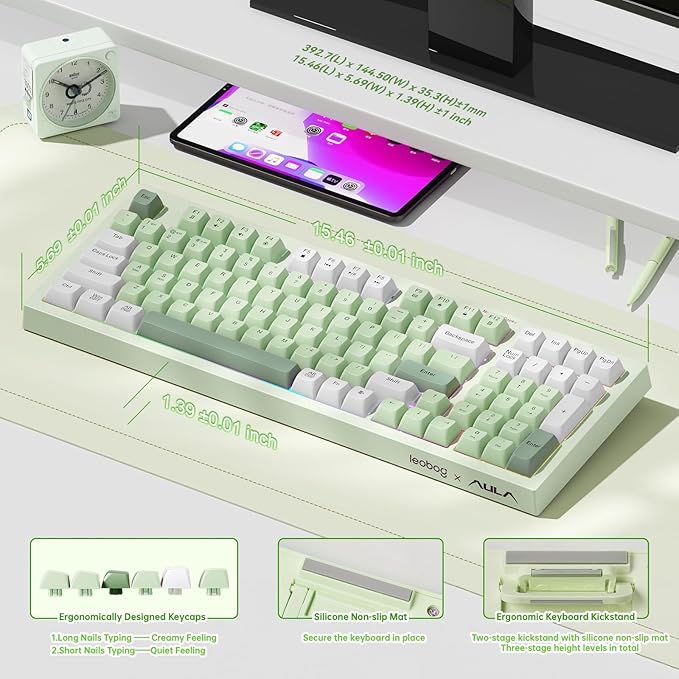 LEOBOG x Aula Wireless Keyboard 98 Keys Membrane Computer Keyboards | Silent Keyboard, 2000mAh Creamy Keyboard with Number Pad, Tri-Mode BT/2.4GHz/USB-C Connection for PC MAC Office Dorm Rooms - Image 5