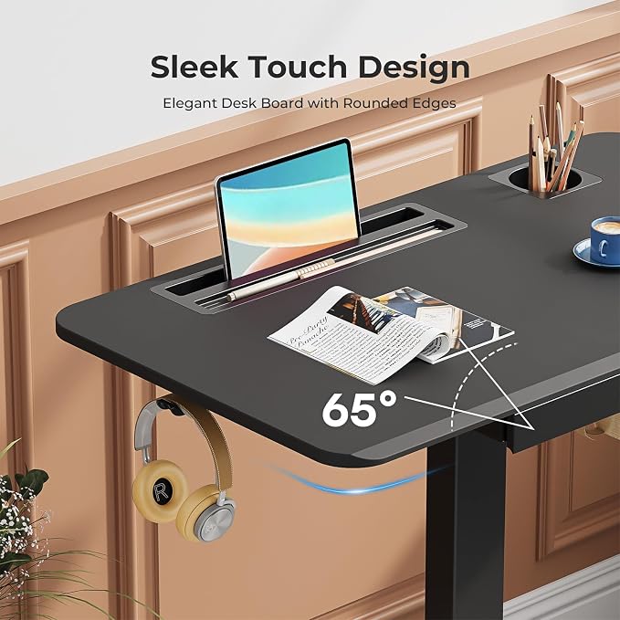 28" Mobile Standing Desk with Drawer, Portable Laptop Desk | Rolling Desk with Cup Holder & Hooks, Height Adjustable Computer Cart on Wheels for Classroom, Study Desk with Storage, Black - Image 9