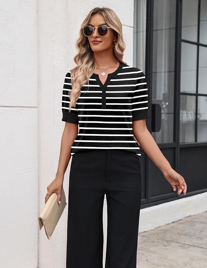 Zeagoo Women's Short Sleeve Sweater 2026 Spring Summer Tops Lightweight Casual V Neck Sweaters Dressy Work Blouses Clothes - Image 4
