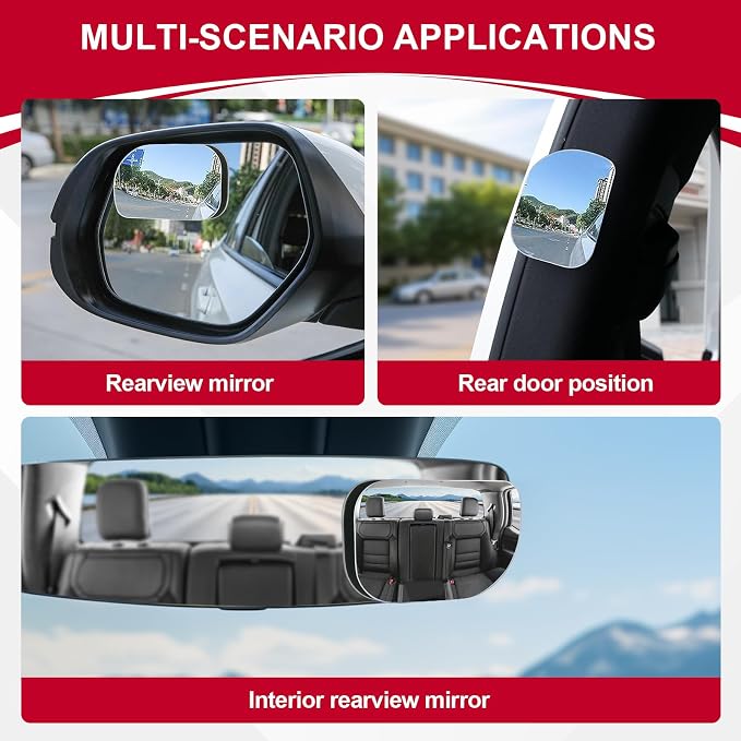 LivTee XLarge Blind Spot Mirror, Rounded Rectangle HD Glass Frameless Convex Rear View Mirrors Exterior Accessories with Wide Angle Adjustable Stick for Car SUV and Trucks, Pack of 2 - Image 6