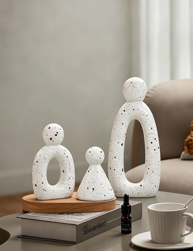Abstract Family of 3 Figurines Modern Sculptures - Minimalist Home Decor for TV Stand, Bookshelf, Living Room | Decorative Accents and Gift Ideas as Knick Knacks for Shelves (White) - Image 8